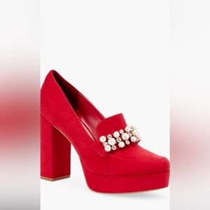 JustFab Red Pearl-Embellished Platform Block Heels